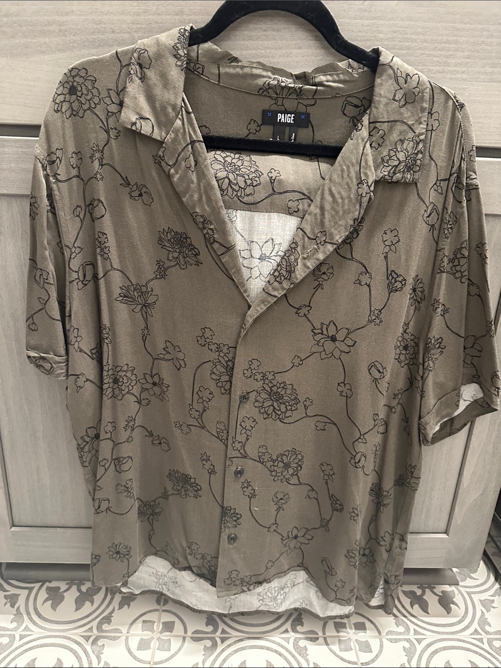 PAIGE Olive Floral Short Sleeve Button-Up Shirt